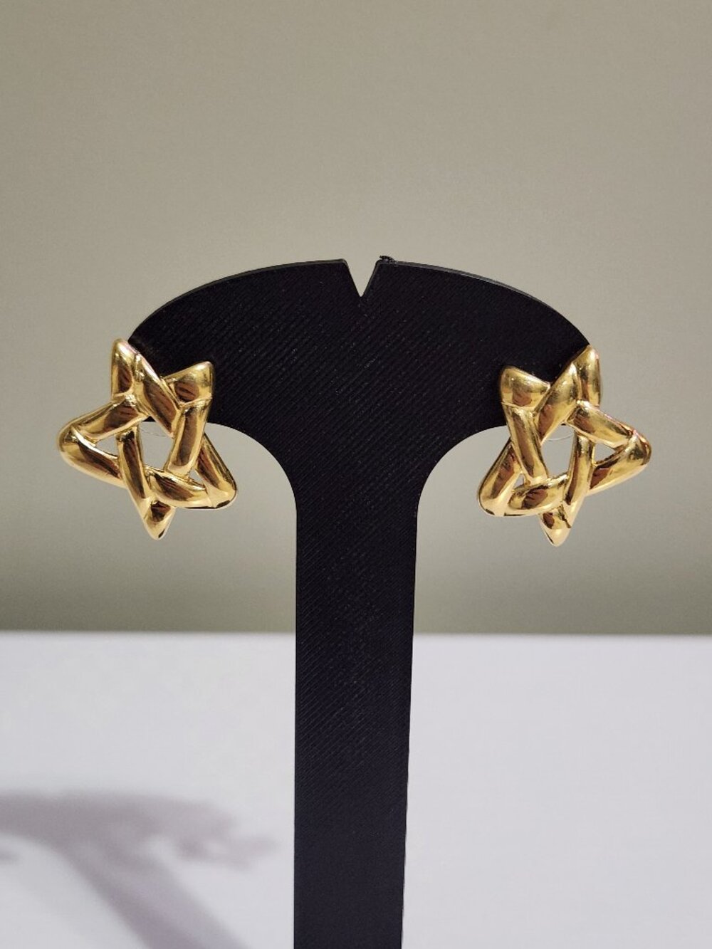 Vintage Monet Gold Tone Star Knot Pierced Earrings Signed